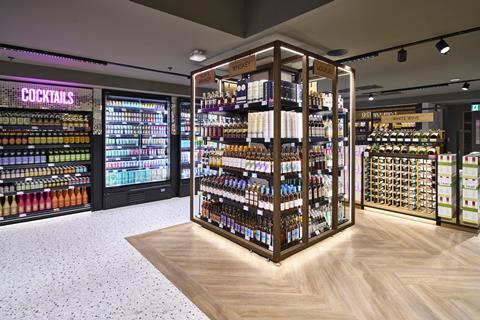 Cocktail wall and spirits display in M&S's Pantheon branch
